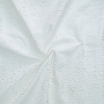 Pre-Cut 1.50 Meter ( Width 53 Inches ) Pure Cotton White Hakoba Big Flower Design Fabric