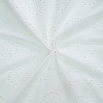 ( Width 55 Inches ) Pure Cotton Hakoba White Mehindi Design Flower Fabric