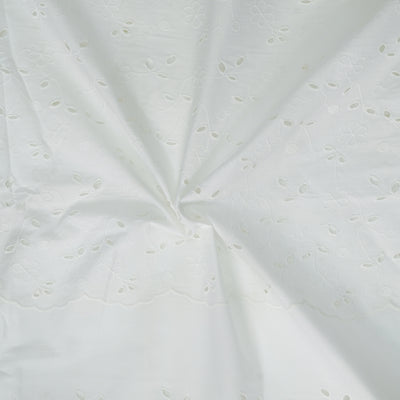 ( Width 60 Inches ) Pure Cotton Hakoba Flower Jaal With Border White Fabric