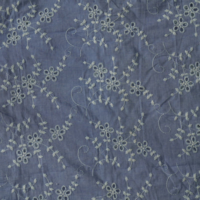 ( Width 58 Inches )  Pure Cotton Hakoba Blue With White Small Flower Jaal Fabric