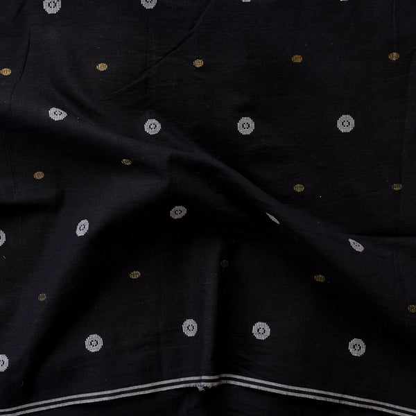 Pure Cotton Handloom Black With Polka Dotes  Woven Fabric