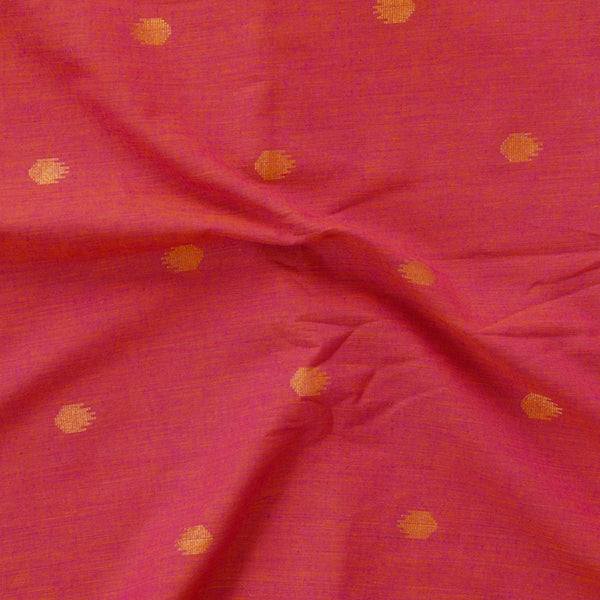 Pure Cotton Handloom Shade Of Orange And Purple With Gold Zari Motif Woven Fabric