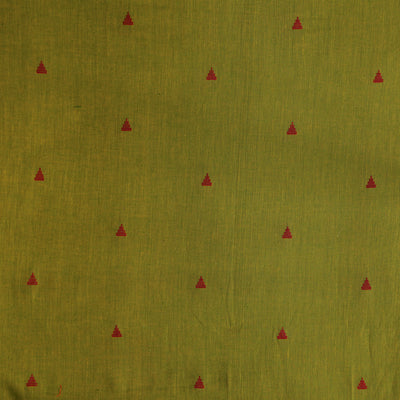 Pure South Cotton Green With Red Triangle Handwoven Motifs Fabric