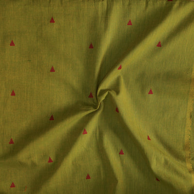 Pure South Cotton Green With Red Triangle Handwoven Motifs Fabric