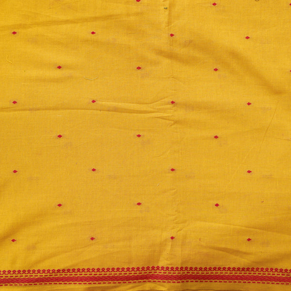 (PRE-CUT 2.15 METER) Pure Cotton Handloom Yellow With Tiny Motif  And Border Woven Fabric