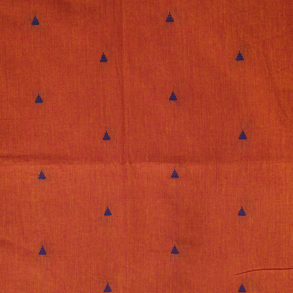 Pure South Cotton Reddish Orange With Purple Triangle Handwoven Motifs Fabric