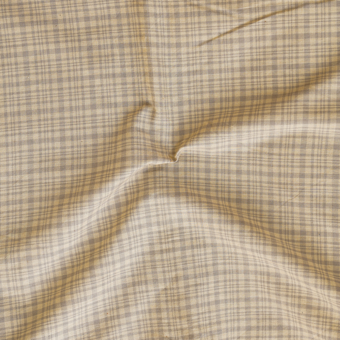 Pure Cotton Handloom Beige With Grey Checks Woven Fabric – Sanskruti