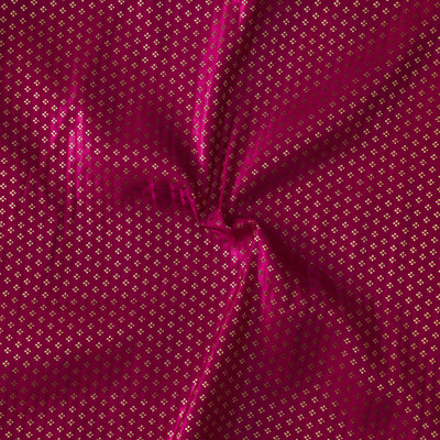 Brocade Magenta Pink With Gold Zari Butti Woven Fabric