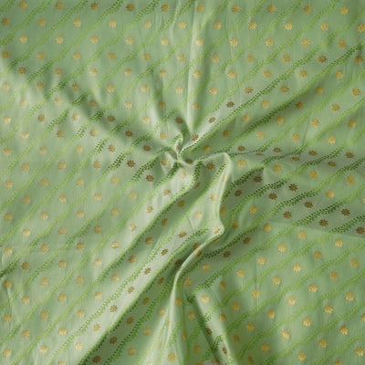 Brocade With Mint With Broder Flower Creeper Hand Woven Fabric