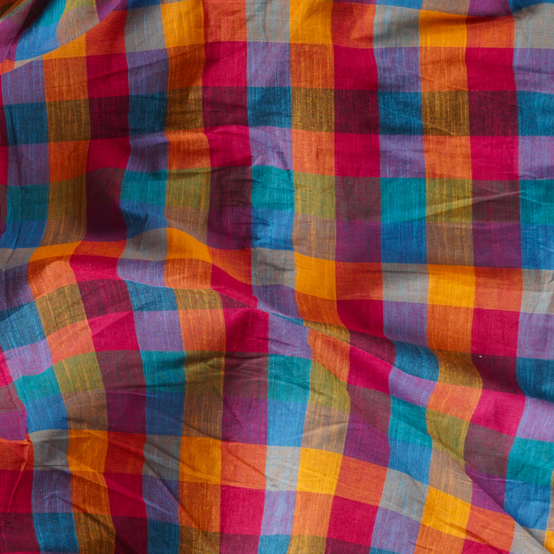Pure Cotton Handloom Light colours Shades Blue , Orange And Pink Check ...