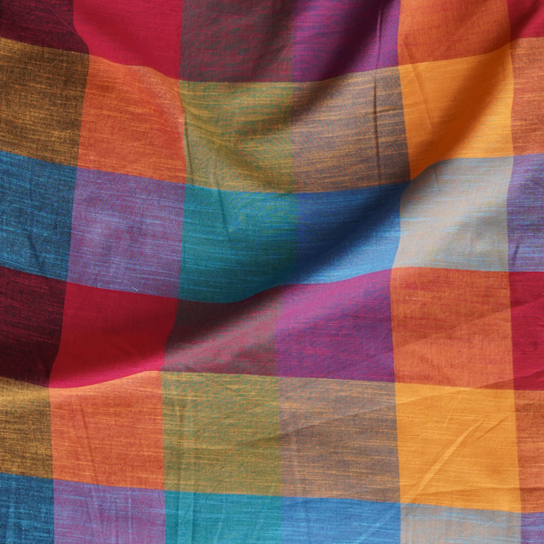 Pure Cotton Handloom multicolour Big Checks Woven Fabric – Sanskruti