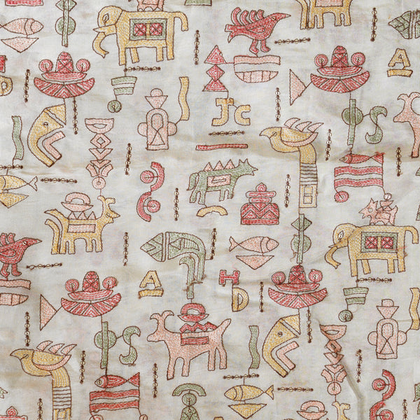 Tissue Cream With Embroided Thread Work Fabric