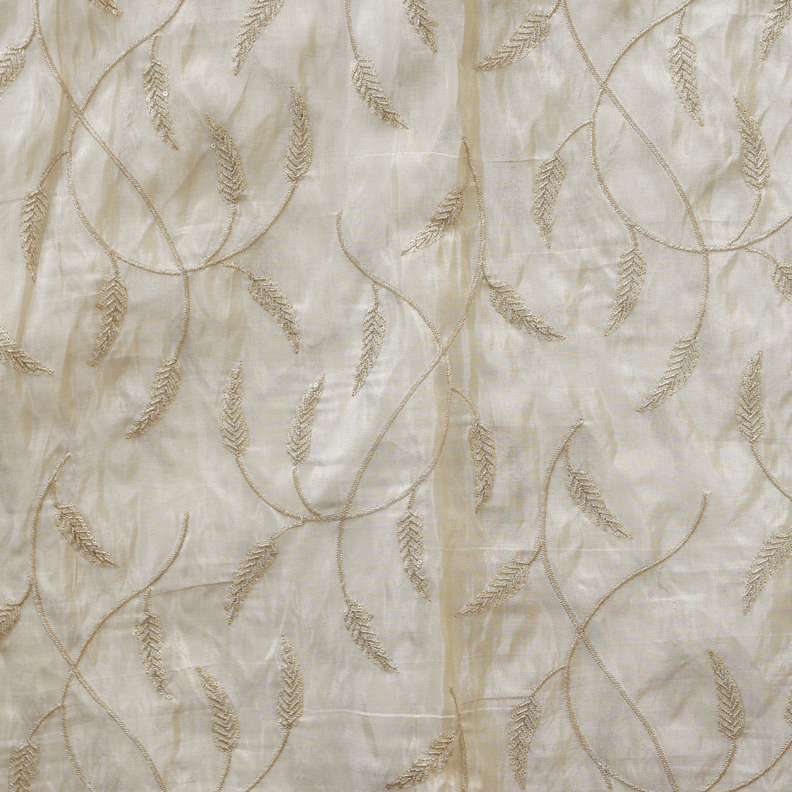 Tissue Cream With Leaves Jaal Embroided Fabric – Sanskruti