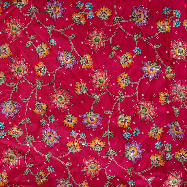Soft Cotton Silk Pink With Flower Jaal Kalamkari Embroided Print Fabric