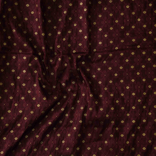 Dark Brown Brocade With Golden Tiny Flower Self Design  Jaal Woven Fabric