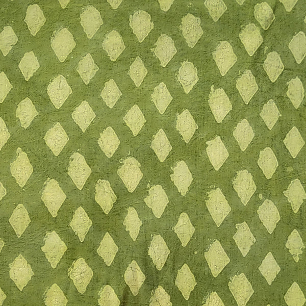 (PRE-CUT 1.80 METER) Pure Cotton Dabu Green With Off White Diamond motif Hand Block Print Fabric