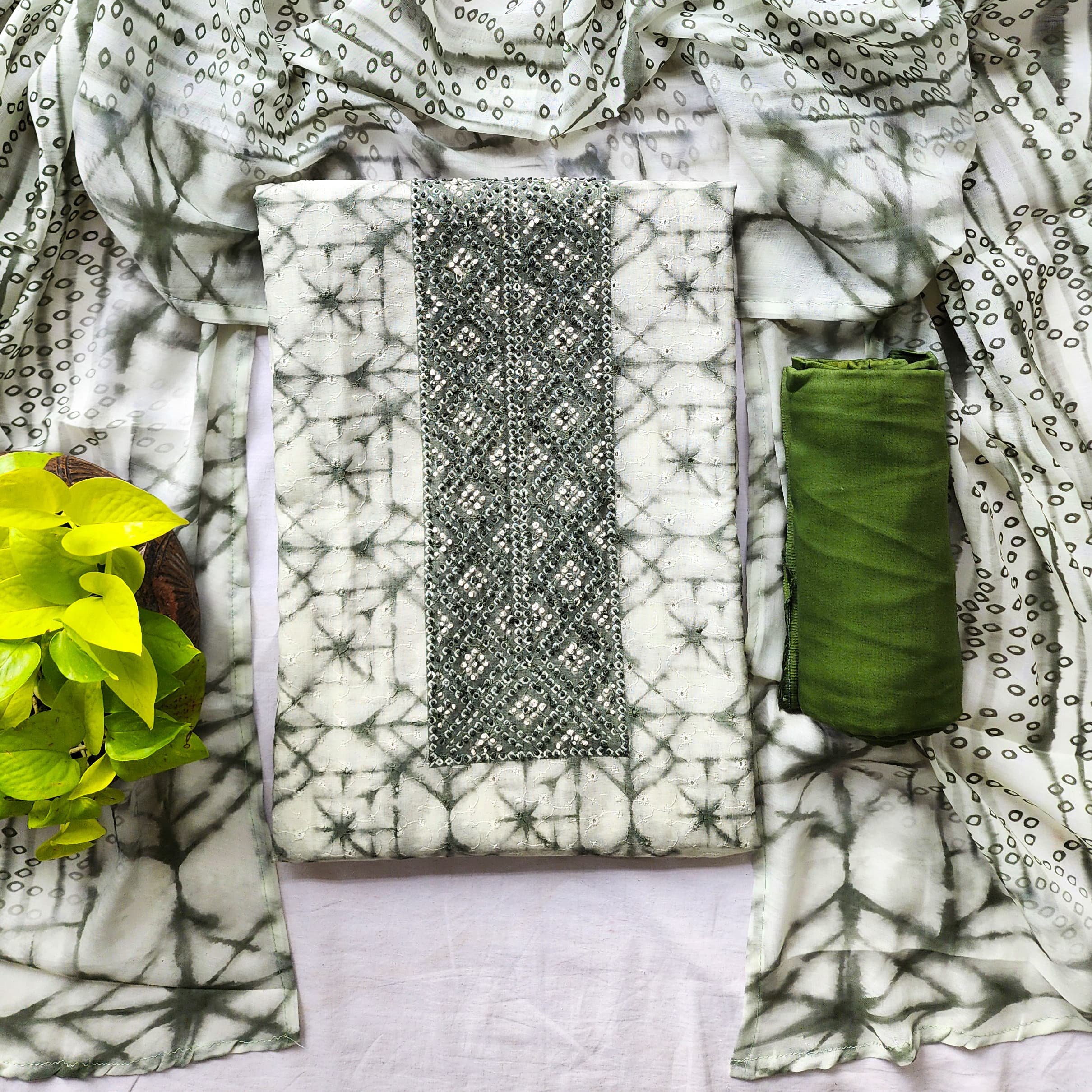 Diya-Pure Cotton Hakoba Off White With Green Suit – Sanskruti