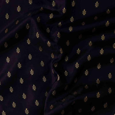 Dola Silk Dark Purple With Golden Zari Tiny Flower Motif Hand Woven Fabric