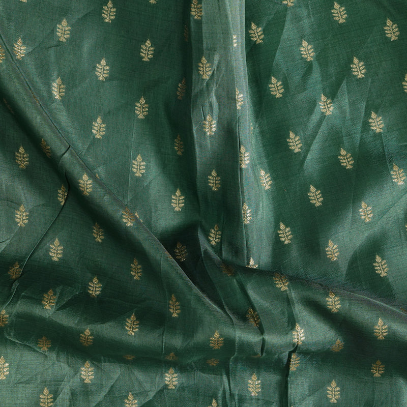 Dola Silk Mint Green With Golden Zari Flower Motif Hand Woven Fabric