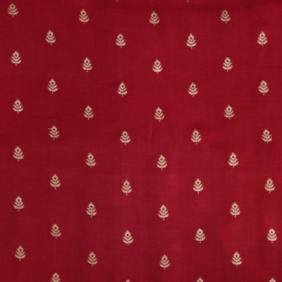 Dola Silk Royal Red White With Golden Zari Flower Motif Hand Woven Fabric