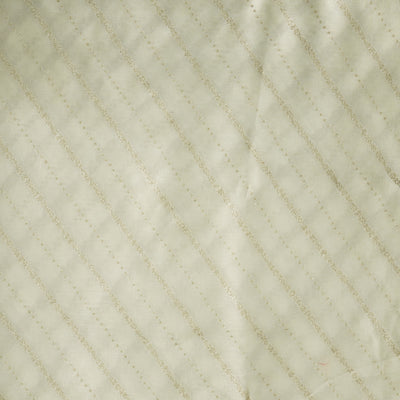 Dola Silk Royal Off White With Golden Zari Horizontal Stripes Hand Woven Fabric