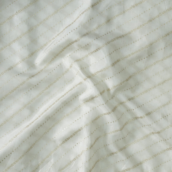 Dola Silk Royal  White With Golden Zari Horizontal Stripes Hand Woven Fabric