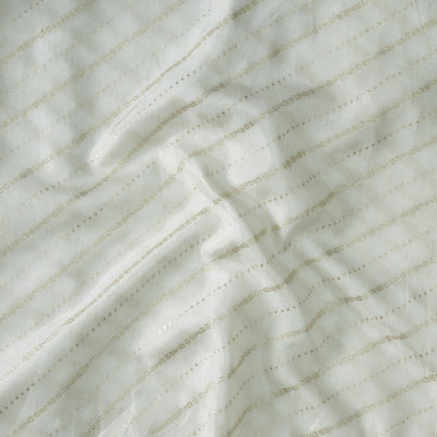 Dola Silk Royal  White With Golden Zari Horizontal Stripes Hand Woven Fabric