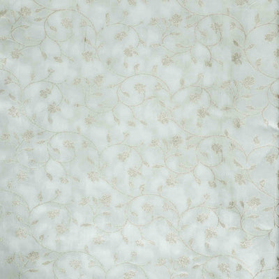 Dola Silk Royal White With Golden Flower Jaal Hand Woven fabric