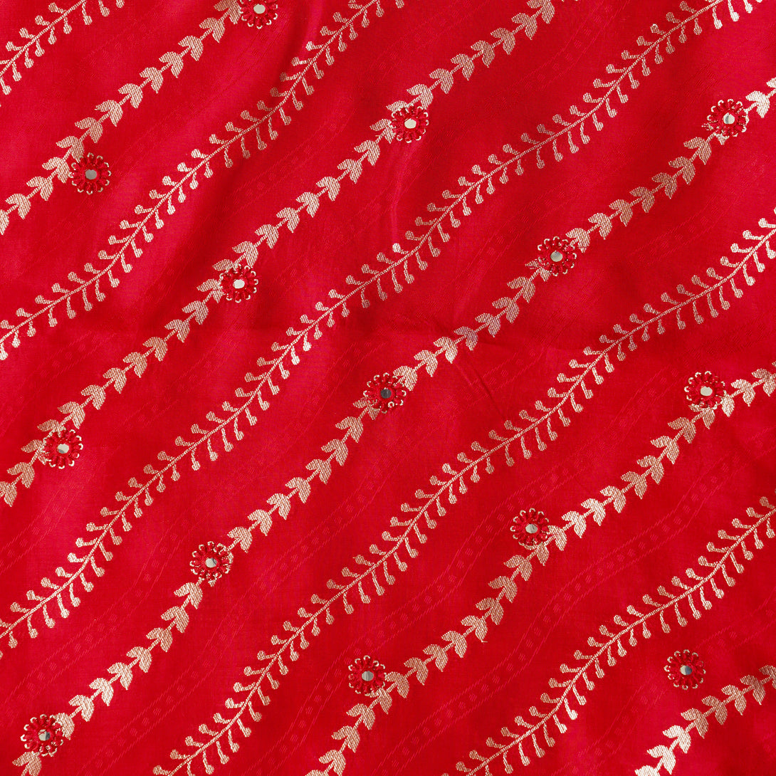 Working Red Dola Silk Zari With Mirror Work Red Fabric – Sanskruti