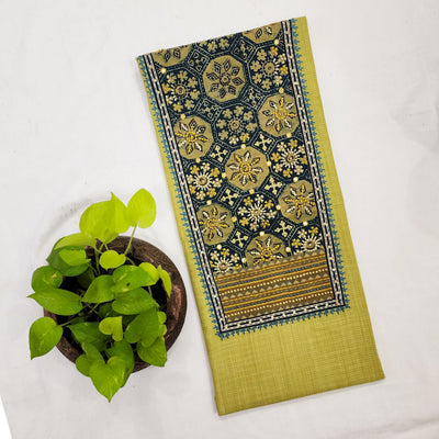 EKTA-Pure Cotton Handloom Light Green With Vanaspati  Emboriderey Yoke Pre-Design Unstitched Kurta Fabric