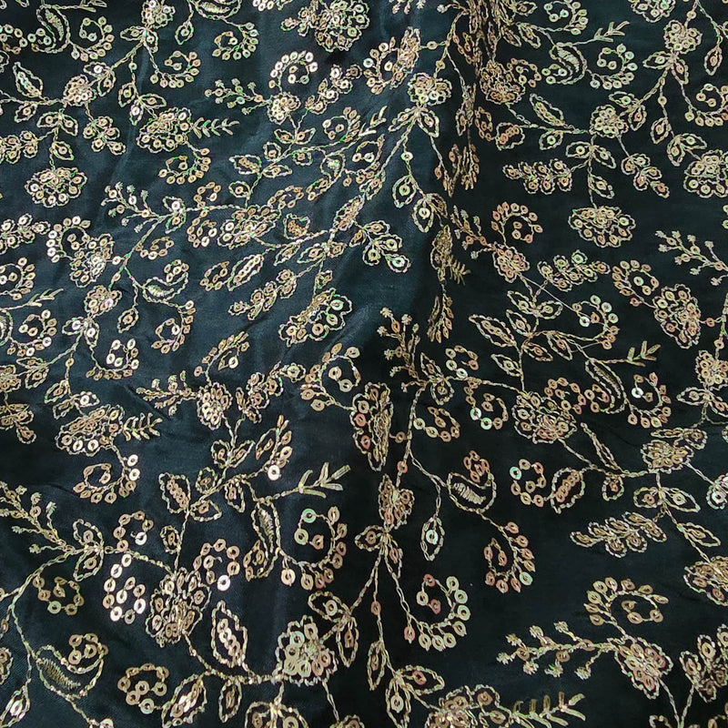 Embroidery Dola Silk Dark Green With Golden Fabric
