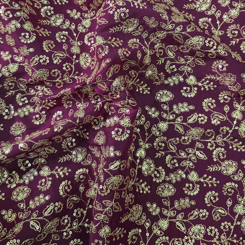 Embroidery Dola Silk Dark Lavender With Golden Fabric