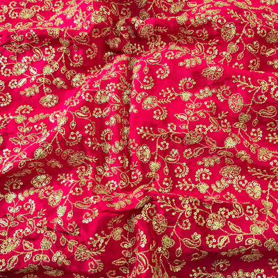 Embroidery Dola Silk Pink With Golden Fabric