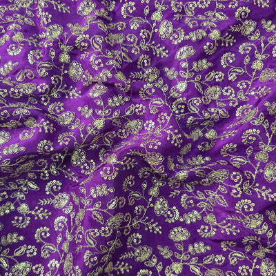 Embroidery Dola Silk Purple With Golden Fabric