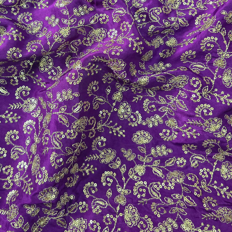 Embroidery Dola Silk Purple With Golden Fabric