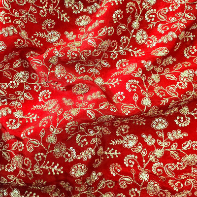 Embroidery Dola Silk Red With Golden Fabric