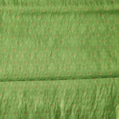 Green Brocade With Golden Tiny Flower Jaal With Self Design Woven Fabric