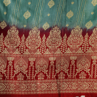 Heavy Dola Silk Blue With Red Big Border Hand Woven Fabric