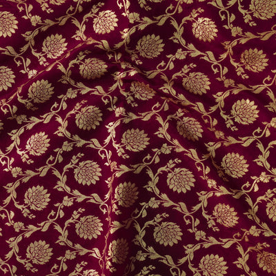 Heavy Dola Silk Purple With Golden Zari Flower Jaal Hand Woven Fabric