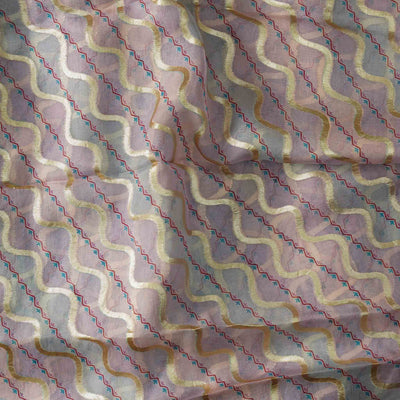 Heavy Multi Print Jacquard Brocade Light Purple Hand Woven Fabric