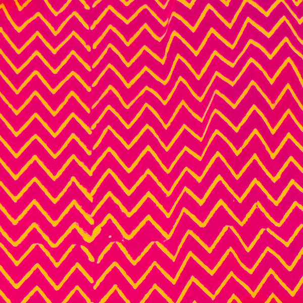 Pure Cotton Gamthi Pink With Yellow zigzag Hand Block Print Fabric