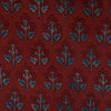 PRE-CUT 2 METER Pure Cotton Ajrak Dark Rust With Black And Blue Flowers Hand Block Printed Fabric