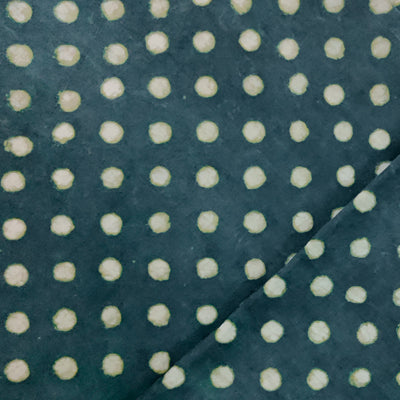 Pure Cotton Dabu Teal Blue With Cream Polka Dots Hand Block Print Fabric