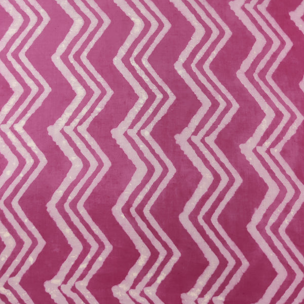 Pure Cotton Dabu Pink With Cream Big Zig-Zag Hand Block Print Fabric