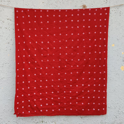 ( 2.5 Meter Fabric ) Pure Cotton Bandhani Red With White Tie And Dyed Fabric