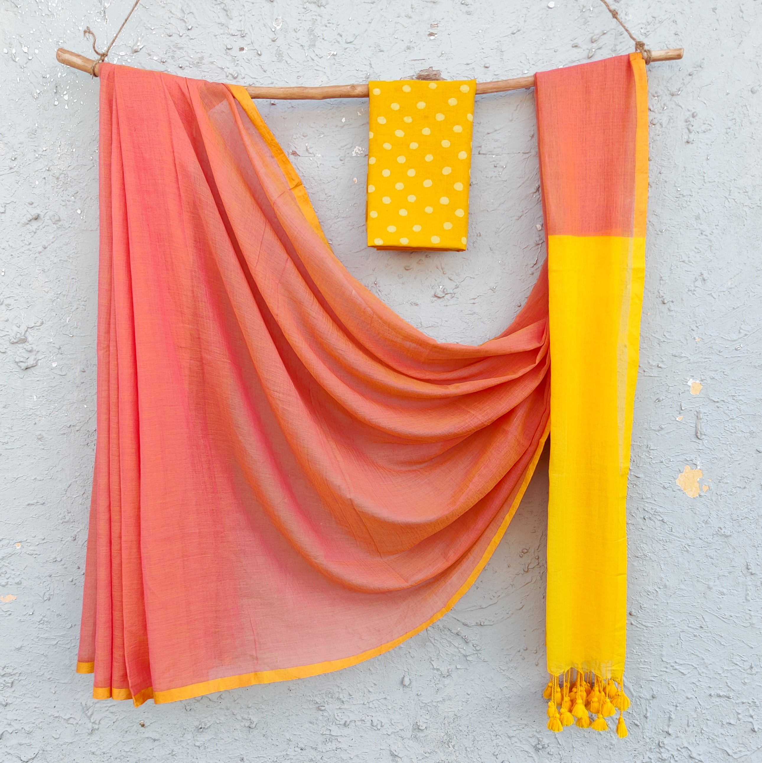Piku Color PIKU-Light Orange With Yellow Mul Cotton Extra Soft Saree – Sanskruti
