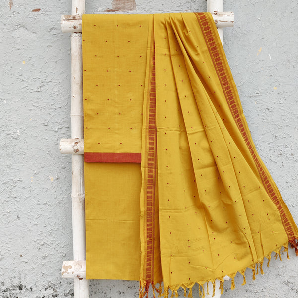 KAAMINI - Pure Cotton South Handloom Butti Fabric With South Cotton Bottom And Dupatta Olive