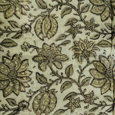 ( Pre-Cut 1 Meter ) Pure Cotton Vanaspati Wild Flowers Jaal Beige Hand Block Print Fabric