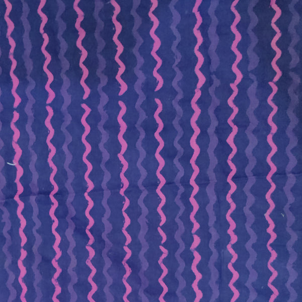 ( Pre-Cut 1 Meter ) Pure Cotton Dabu Dark Navy Blue and Pink and Purple zig-zag stripes
