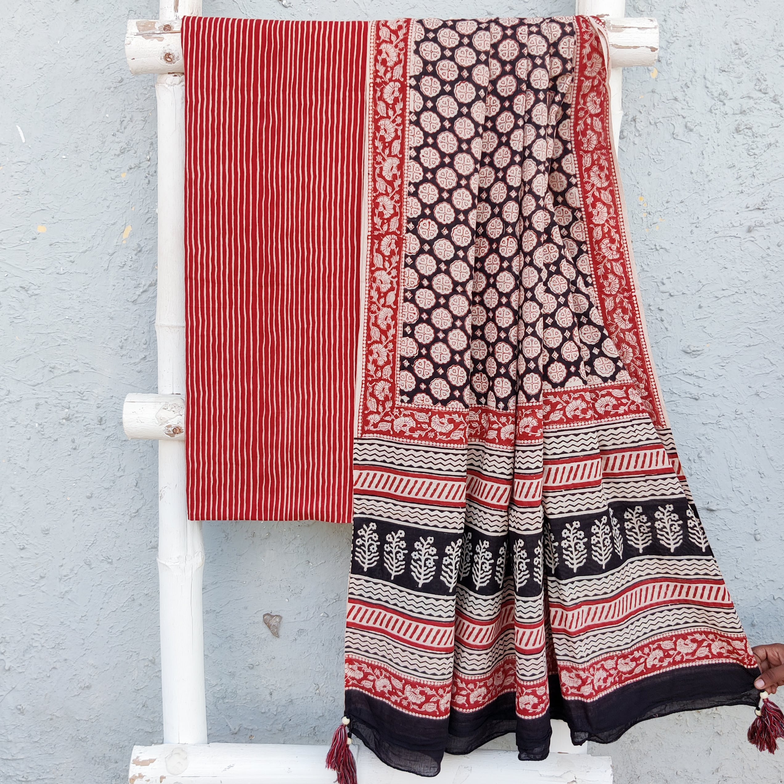 INAYA-Pure Cotton Rust With Cream Stripres Top With Black And Rust Cot ...